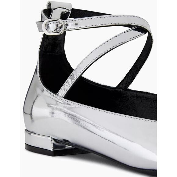 NIB Stuart Weitzman Silver and Black Leather Eden Cross Strap Ballet Flats US 8 - Picture 5 of 9